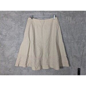 Linen blend skirt beige tan cream eyelet a-line 6 preppy lagenlook cottagecore